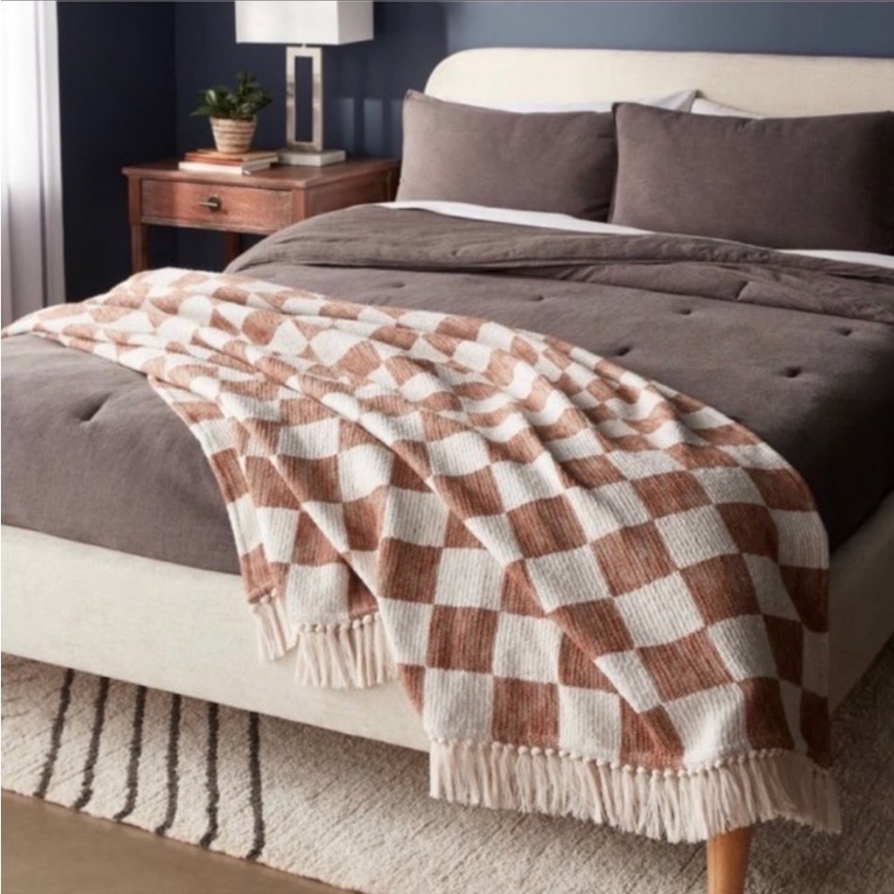 THRESHOLD 60"x80" Woven Cotton Checkered Bed Throw New without tags